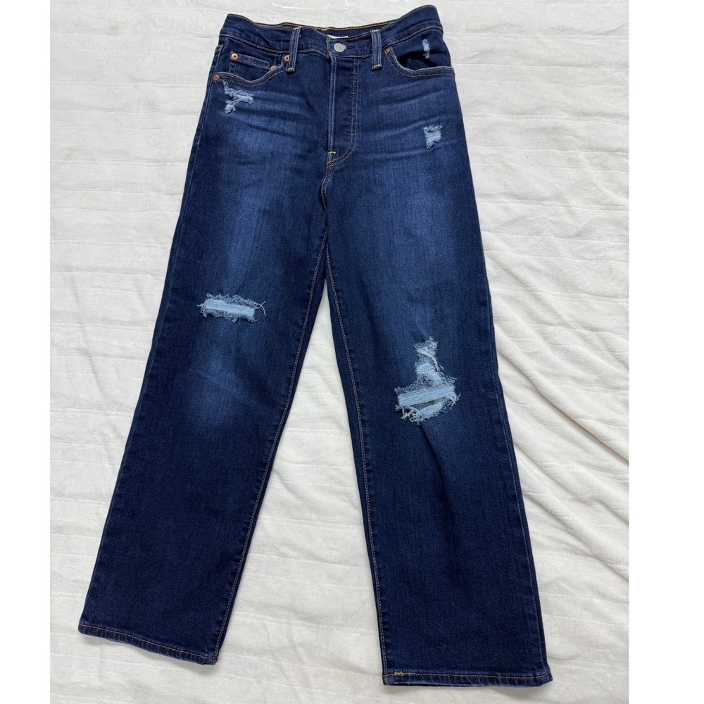 Levi's Ribcage Straightt Ankle Jeans Dark Wash‎ Distressed Women's Size 26